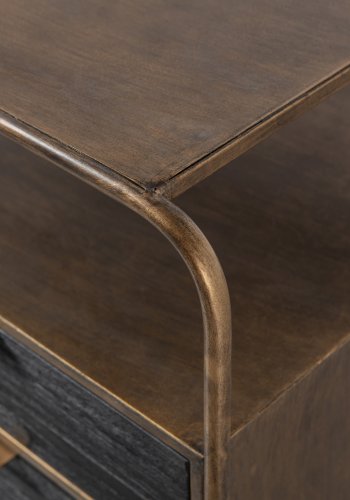 WOOOD Collection nattbord, m. 2 skuffer - antikk messingmetall og svart tre (45x38)