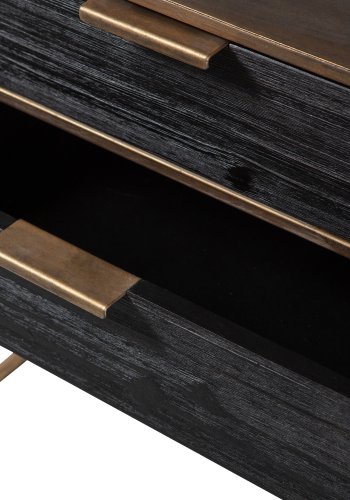 WOOOD Collection nattbord, m. 2 skuffer - antikk messingmetall og svart tre (45x38)