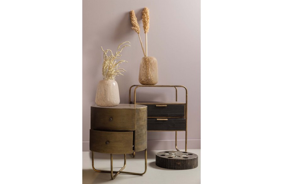 WOOOD Collection kommode, m. 2 skuffer, runde - antikk messingmetall (39)