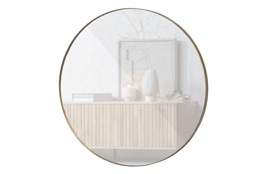 WOOOD Doutzen veggspeil, rundt - speilglass og gullstl (115)