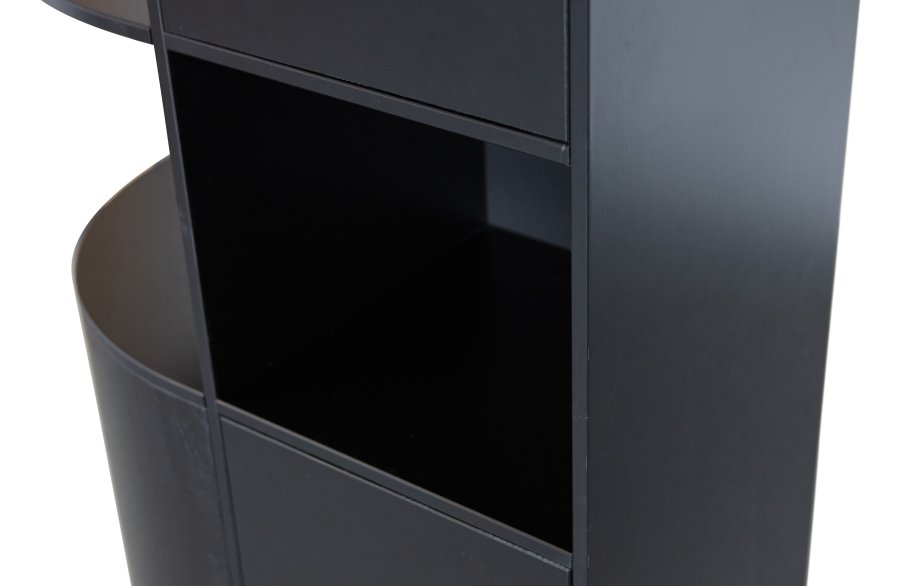 WOOOD EXCLUSIVE Fincaskap, rundt, venstre, m. 2 trykk for  pne drer og hyller - svart furu