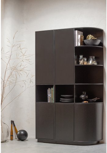 WOOOD EKSKLUSIV Finca skap, rundt, hyre, m. 2 trykk for  pne drer og hyller - svart furu