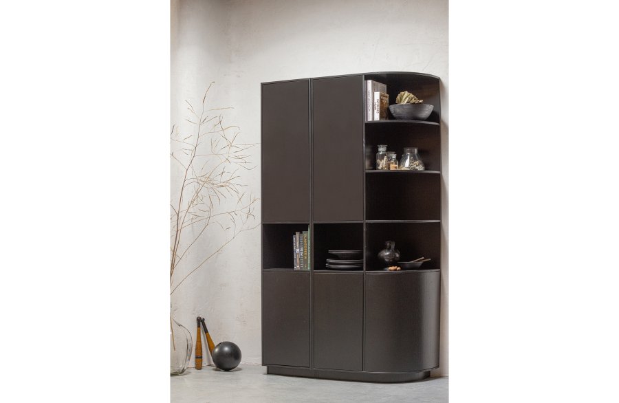 WOOOD EKSKLUSIV Finca skap, rundt, hyre, m. 2 trykk for  pne drer og hyller - svart furu