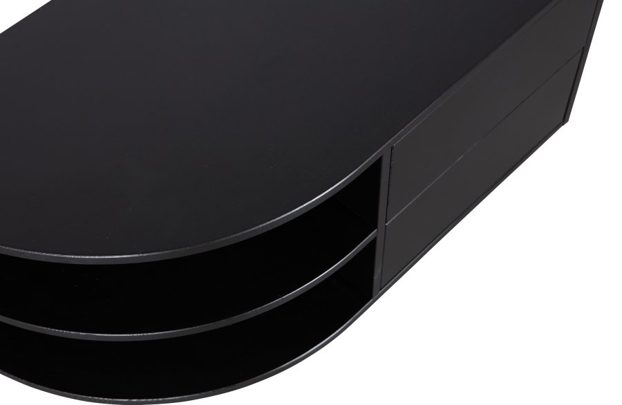 WOOOD EXCLUSIVE Finca TV-skap, rundt, venstre, m. 2 trykk for  pne skuffer og 1 hylle - svart furu