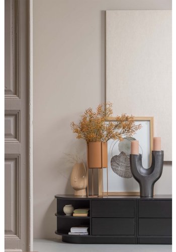 WOOOD EXCLUSIVE Finca TV-skap, rundt, venstre, m. 2 trykk for  pne skuffer og 1 hylle - svart furu