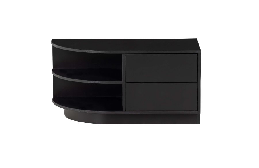 WOOOD EXCLUSIVE Finca TV-skap, rundt, venstre, m. 2 trykk for  pne skuffer og 1 hylle - svart furu