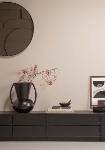 WOOOD EXCLUSIVE Finca TV-skap, rundt, hyre, m. 2 trykk for  pne skuffer og 1 hylle - svart furu