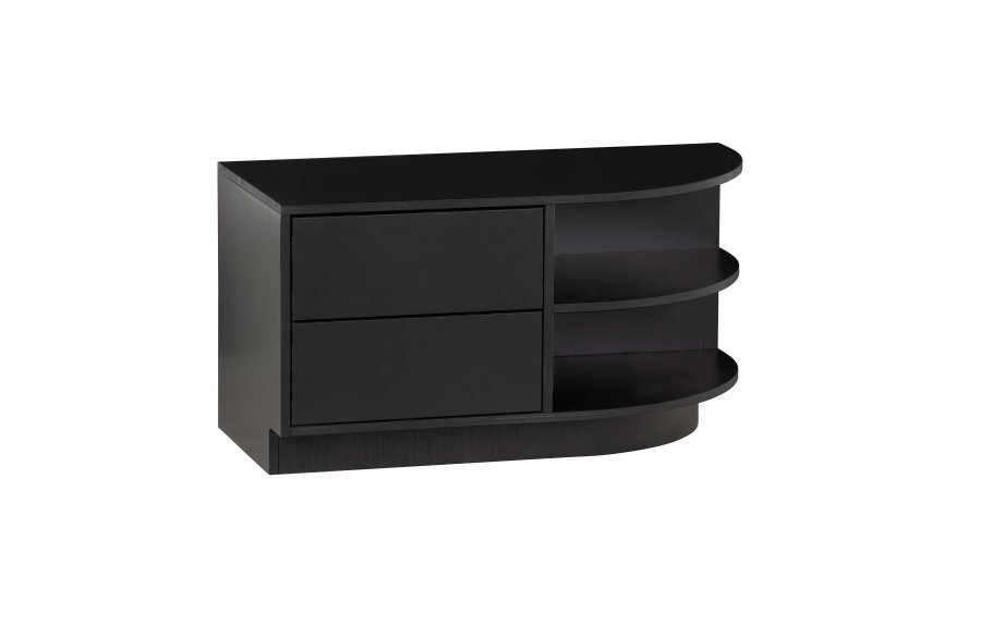 WOOOD EXCLUSIVE Finca TV-skap, rundt, hyre, m. 2 trykk for  pne skuffer og 1 hylle - svart furu