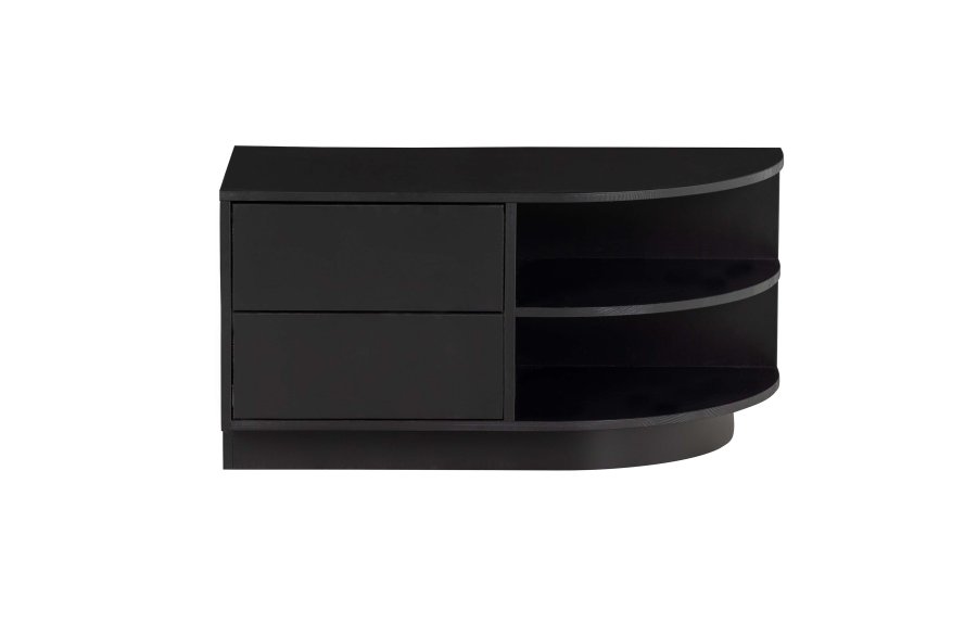 WOOOD EXCLUSIVE Finca TV-skap, rundt, hyre, m. 2 trykk for  pne skuffer og 1 hylle - svart furu