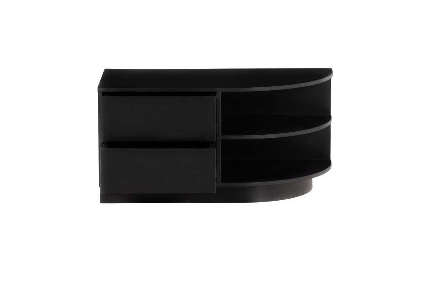 WOOOD EXCLUSIVE Finca TV-skap, rundt, hyre, m. 2 trykk for  pne skuffer og 1 hylle - svart furu