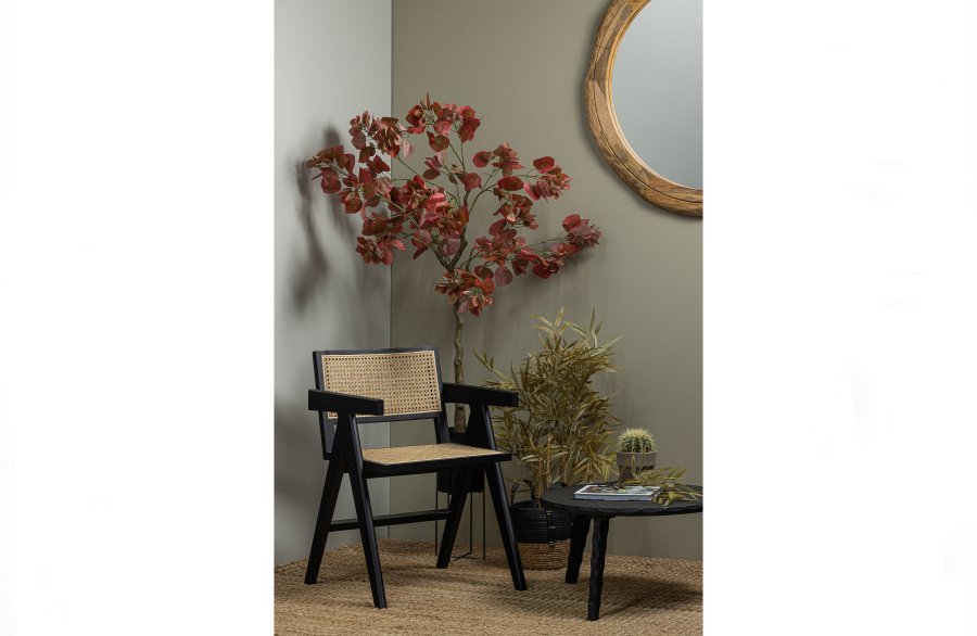 WOOOD EKSKLUSIV Gunn spisebordstol, m. armlener - naturrotting og sort furu