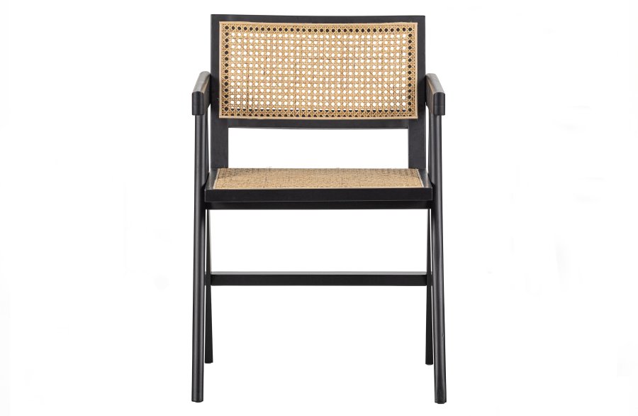 WOOOD EKSKLUSIV Gunn spisebordstol, m. armlener - naturrotting og sort furu