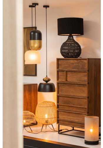 WOOOD EKSKLUSIV Macy lampefot, rund - sort rottingpapir og stltrd