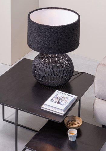 WOOOD EKSKLUSIV Macy lampefot, rund - sort rottingpapir og stltrd