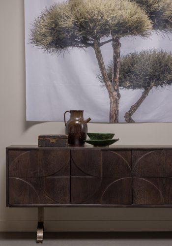 WOOOD Collection skjenk, m. 4 drer, 2 hyller og 3D-mnster - valnttfarget mangotre (180x40)