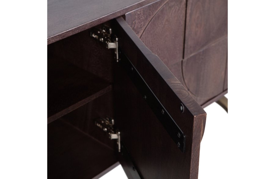 WOOOD Collection skjenk, m. 4 drer, 2 hyller og 3D-mnster - valnttfarget mangotre (180x40)