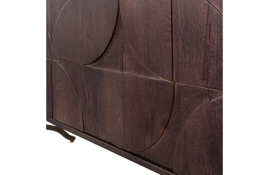 WOOOD Collection skjenk, m. 4 drer, 2 hyller og 3D-mnster - valnttfarget mangotre (180x40)