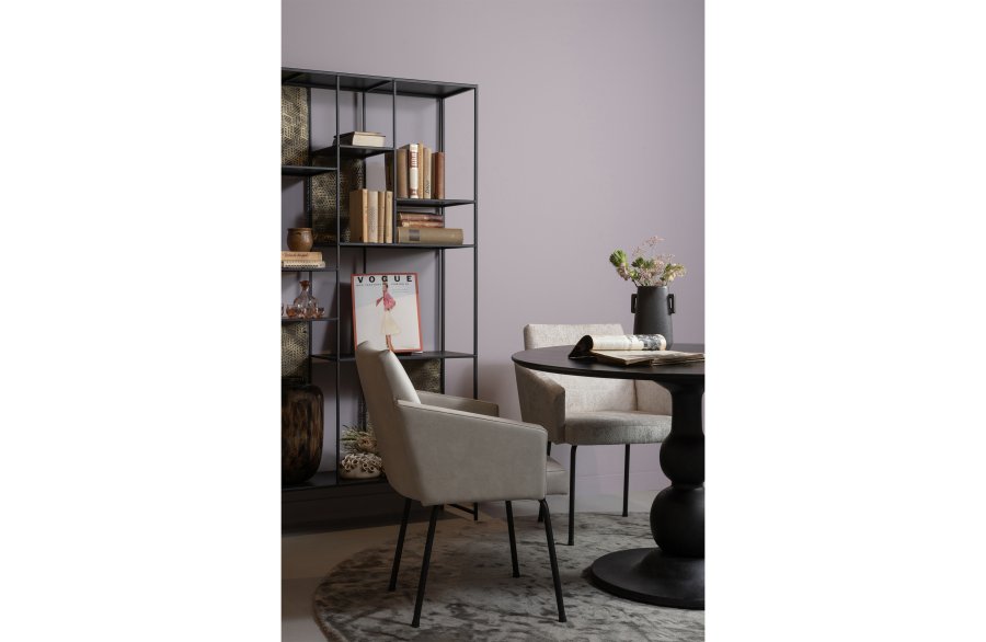 WOOOD Monter spisebordsstol, med armlener - naturlig polyester og sort metall