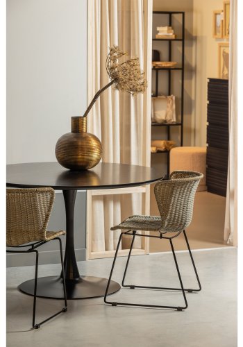 TRE EKSKLUSIVT Sammy spisebord, rundt - svart MDF og trompetunderstell i stl (120)