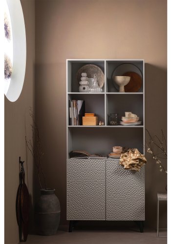 WOOOD Carved reol, m. 2 lger og 6 hylder - tgegr mangotr og fyrretr(H:200cm x90cm x 37cm)