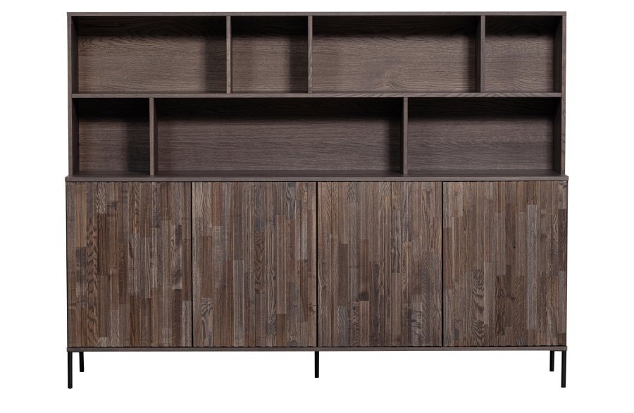 WOOOD EKSKLUSIV Nytt gravure skap, m. 4 trykk for  pne drer og hyller - espresso askefiner/svart metall