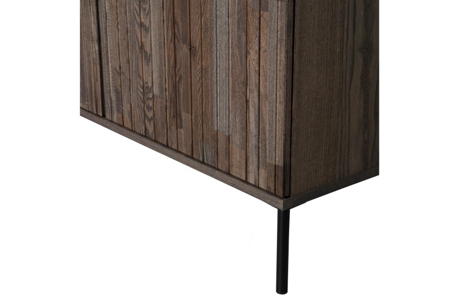 WOOOD EKSKLUSIV Nytt gravure skap, m. 4 trykk for  pne drer og hyller - espresso askefiner/svart metall