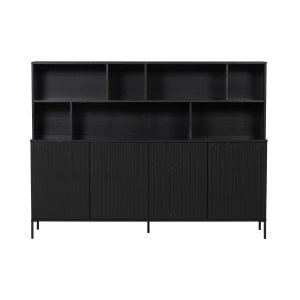 WOOOD EXCLUSIVE Nytt Gravure-skp, w. 4 tryck för att öppna dörrar och hyllor - svart furu och svart metall