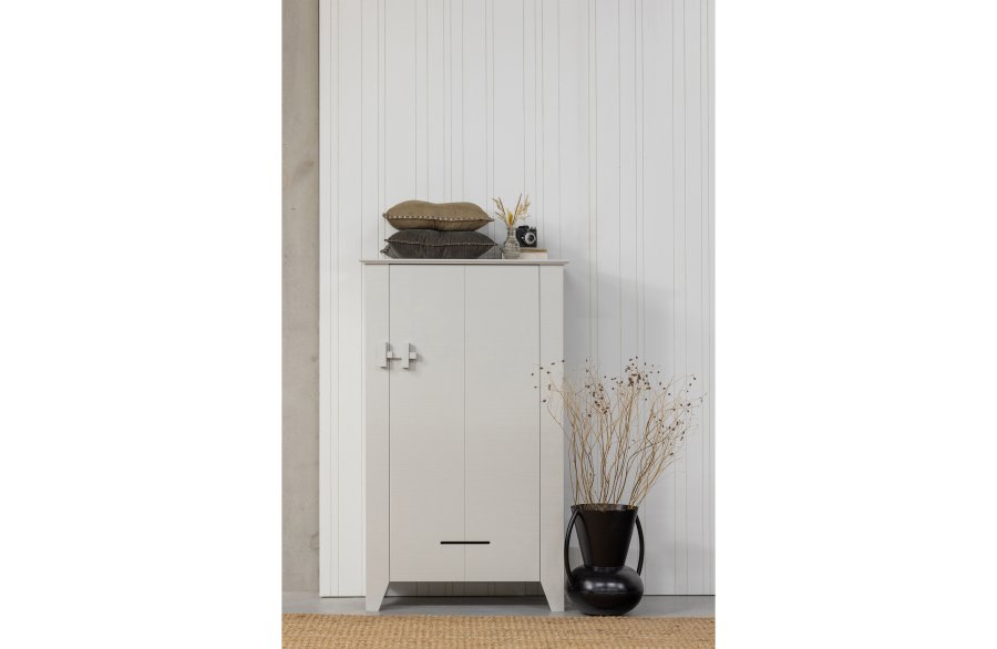 WOOOD Gus grdsdrift, m. 1 dr og 3 hyller - tkete lys gr furu