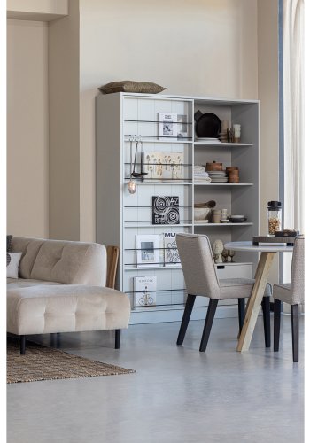 WOOOD Tablo spisebord, med organisk form, firkantet - tkete gr ask og naturlig eik (130x130)