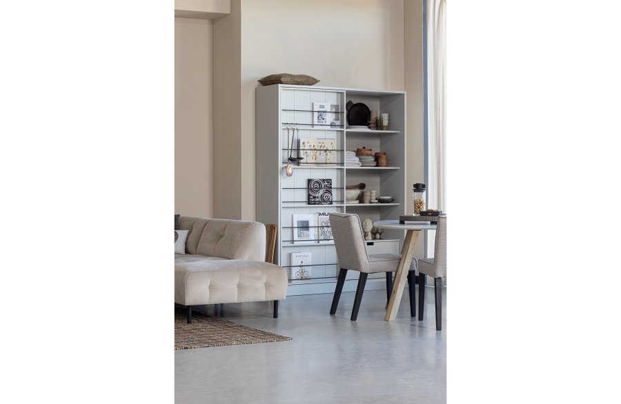 WOOOD Tablo spisebord, med organisk form, firkantet - tkete gr ask og naturlig eik (130x130)