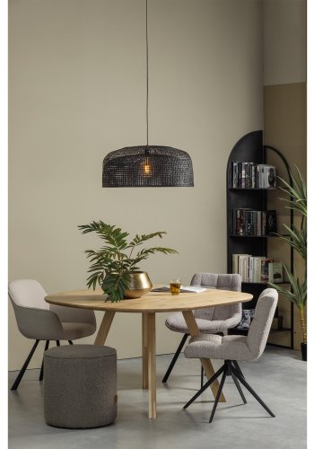 WOOOD EKSKLUSIV Vinny spisebordsstol, svingbar - ekte bouclé polyester og sort metall