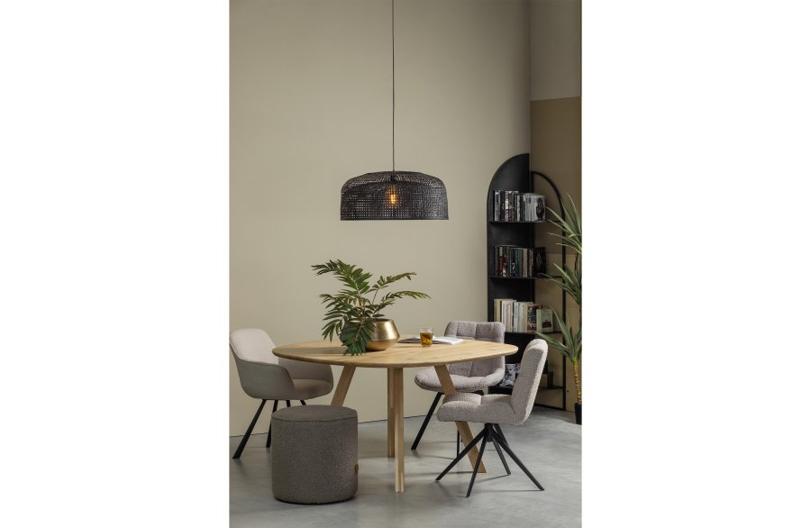 WOOOD EKSKLUSIV Vinny spisebordsstol, svingbar - ekte bouclé polyester og sort metall