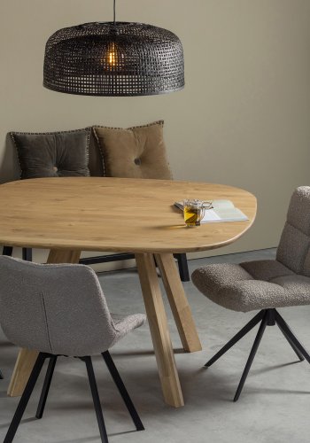 WOOOD EKSKLUSIV Vinny spisebordsstol, svingbar - ekte bouclé polyester og sort metall