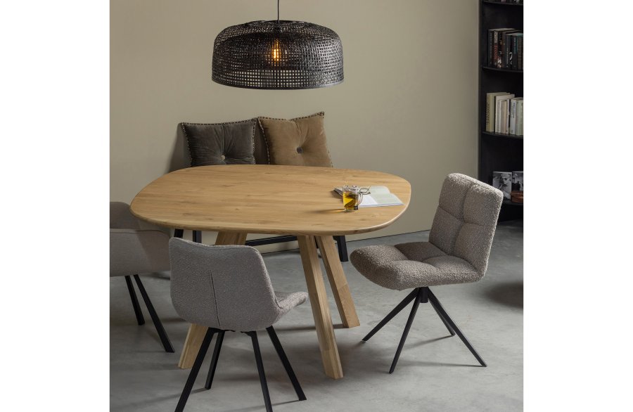 WOOOD EKSKLUSIV Vinny spisebordsstol, svingbar - ekte bouclé polyester og sort metall