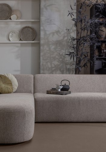 WOOOD Skr hjrnesofa, venstre - naturmelert chenille polyester