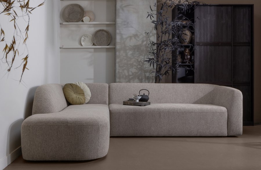 WOOOD Skr hjrnesofa, venstre - naturmelert chenille polyester