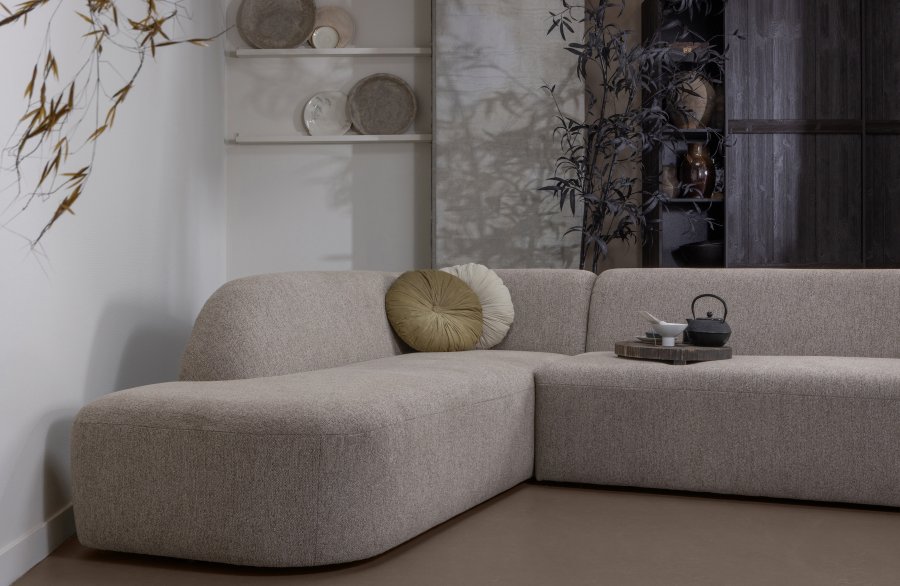 WOOOD Skr hjrnesofa, venstre - naturmelert chenille polyester