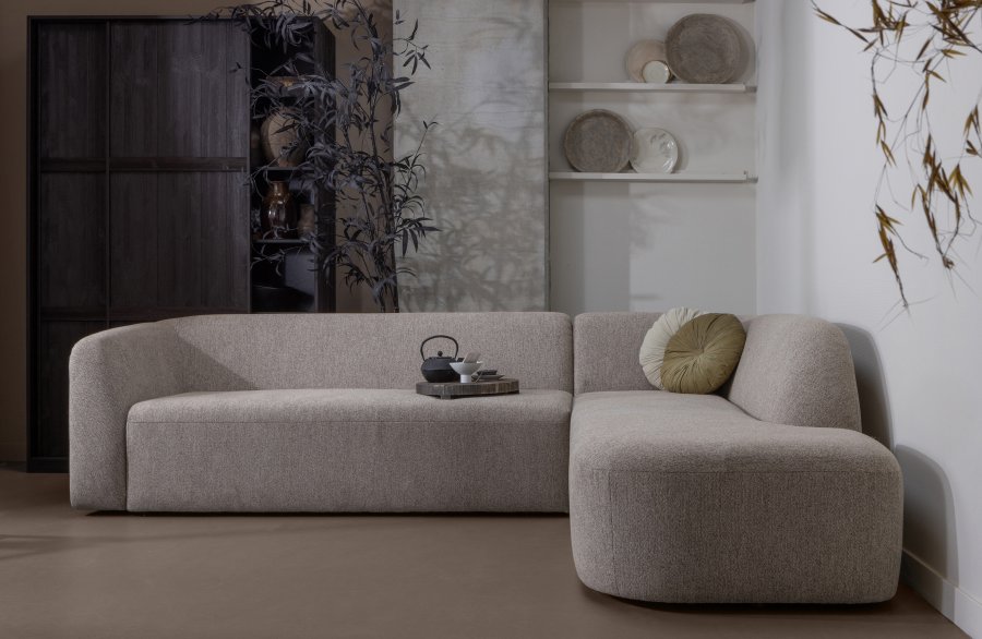 WOOOD Skr hjrnesofa, hyre - naturmelert chenille polyester
