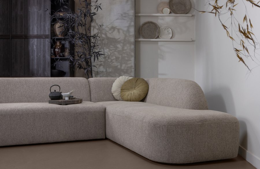 WOOOD Skr hjrnesofa, hyre - naturmelert chenille polyester