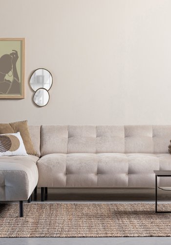 WOOOD EKSKLUSIV Lloyd hjrnesofa, venstre - havsalt vasket flyel og svart metall