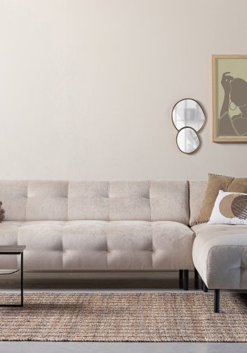 WOOOD EKSKLUSIV Lloyd hjrnesofa, hyre - havsalt vasket flyel og svart metall