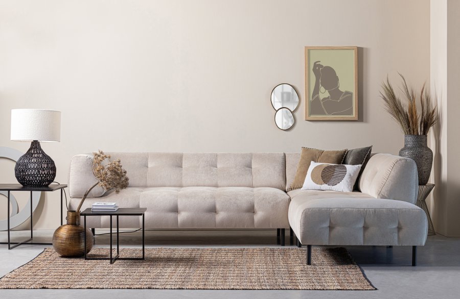 WOOOD EKSKLUSIV Lloyd hjrnesofa, hyre - havsalt vasket flyel og svart metall