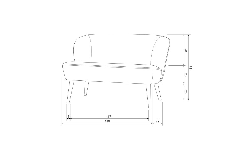 WOOOD Sara liten sofa - varm lilla polyesterflyel og tre