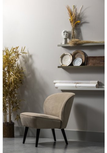 WOOOD Sara lenestol - khaki polyester flyel og tre