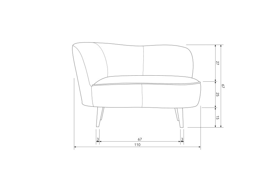 WOOOD Sara lounge lenestol, venstre - oker polyester flyel og tre