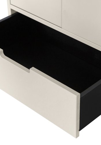 WOOOD Silas garderobeskap, 2 drer, 3 hyller, 1 skuff - stv (gr/sand) brstet furu og metall