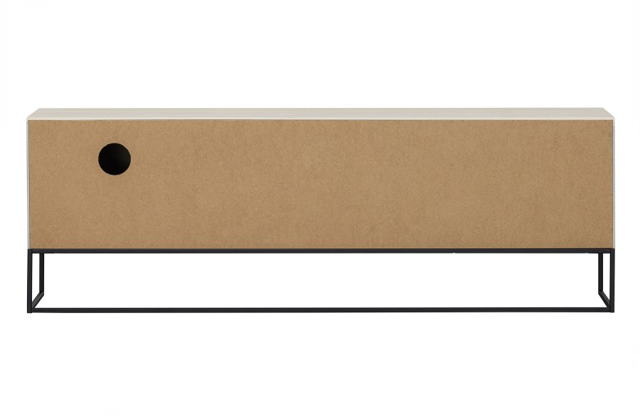 WOOOD Silas TV-bord, m. 1 dr, 1 hylle, 2 skuffer - stv (gr/sand) brstet furu og svart metall