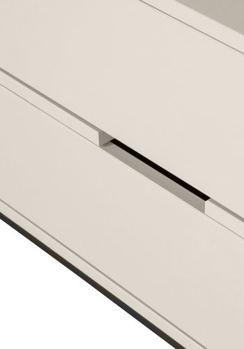 WOOOD Silas TV-bord, m. 1 dr, 1 hylle, 2 skuffer - stv (gr/sand) brstet furu og svart metall