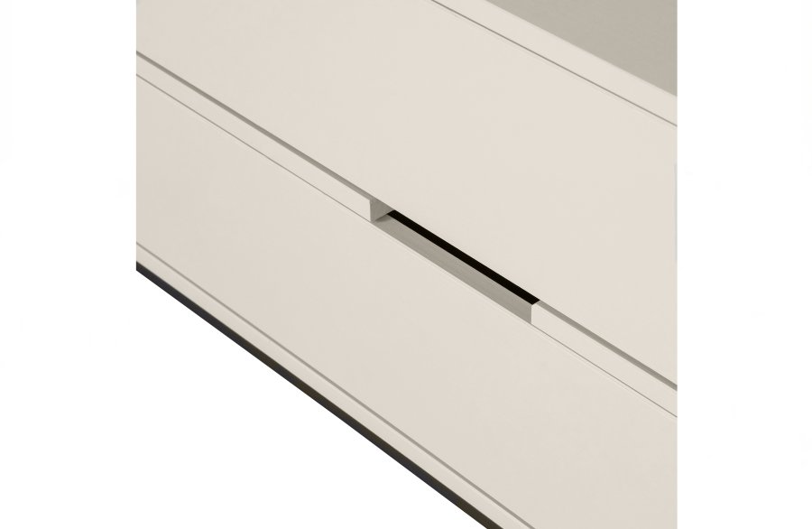 WOOOD Silas TV-bord, m. 1 dr, 1 hylle, 2 skuffer - stv (gr/sand) brstet furu og svart metall