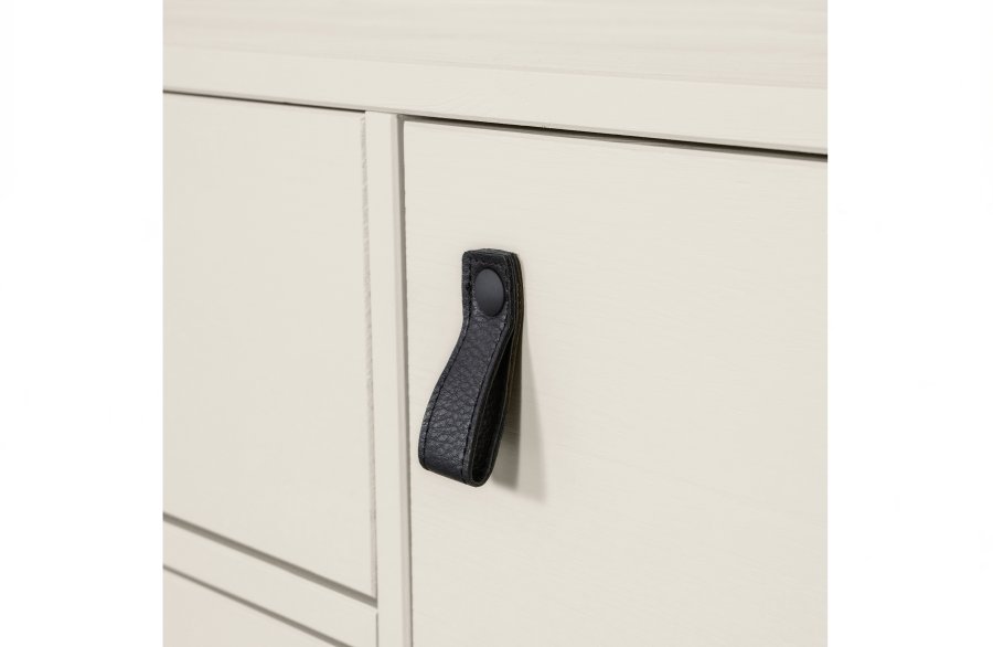 WOOOD Silas TV-bord, m. 1 dr, 1 hylle, 2 skuffer - stv (gr/sand) brstet furu og svart metall